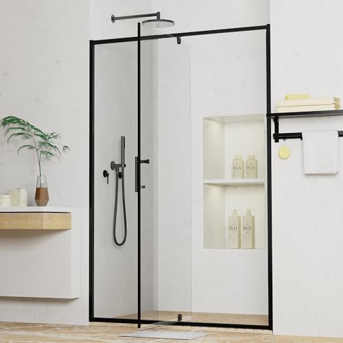 44-48"W x 71"H Pivot Swing Glass Shower Door, 1/4"(6mm) Clear Tempered Glass Pivot Frame Sliding Shower Door, Quiet-Close, Reversible Installation, SGCC Certified (Matte-Black-Pivot-B, 48''W x 71''H) - color: Matte-Black Pivot B-48''W x 71''H