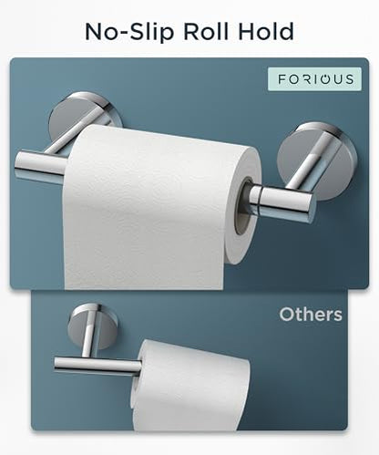 FORIOUS Commercial Toilet Paper Holder Wall Mount Bathroom Tissue Holder | Chrome | SUS304 Stainless Steel Rustproof | Double Post Pivoting Toilet Paper Roll Holder | Screw-In | Round Base - color: Chrome