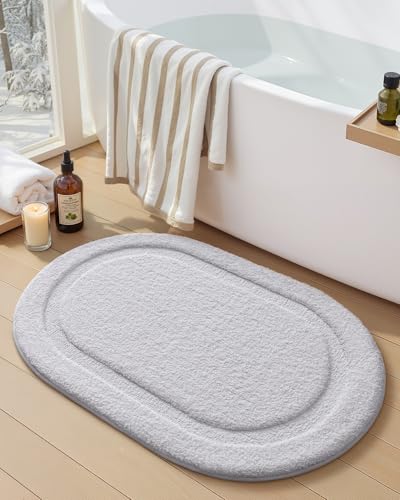 Color&Geometry Small White Bathroom Rugs, Non Slip Shower Mat with Rubber, Ultra Soft and Absorbent, Washable Bath Mats for Bathroom Floor, Shower, Sink, Vanity, 15"x23" - color: A, size: 15"x23"（Oval）