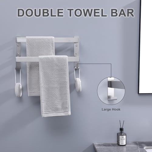 Double Towel Bar Towel Racks for Bathroom, Bath Towel Holders Wall Mount, Stainless Steel Towels Shelves Towel Rail, 2-Tiers (Brushed Nickel, 16 Inches) - color: Brushed Nickel, size: 16 Inches