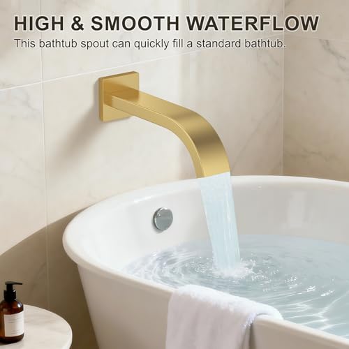 Brushed Gold Shower System with Tub Spout, Ceiling Mounted Bathtub Shower Faucet Set, 12" Rainfall Shower Head and Handheld Shower Combo, High Pressure Shower Fixtures Set with Rough-in Valve - color: Brushed Gold, style: 12" Ceiling Mounted Shower System