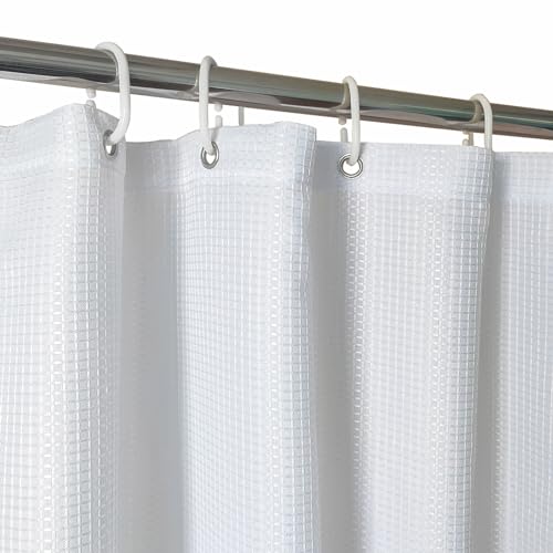 White Waffle Shower Curtains 65 Inches Long for Step in Tub with 12PK Hooks | Water-Repellent Fabric 12PK Hooks - color: White, size: 70"W x 65"L (Pack of 1)