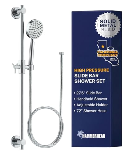 HammerHead Showers® SOLID METAL 27.5 Inch Shower Slide Bar Set and Handheld Shower Head with Hose — CHROME — 1.75 GPM Low Flow Spray Wand — Easily Adjust Height & Angle of Handshower - color: Chrome, size: 1.75 GPM