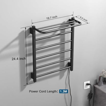 Heated Towel Racks, 5 Bars Towel Warmer with 24hr Timer Stainless Steel Wall Mounted Electric Towel Warmers for Bathroom (Black) - color: Black