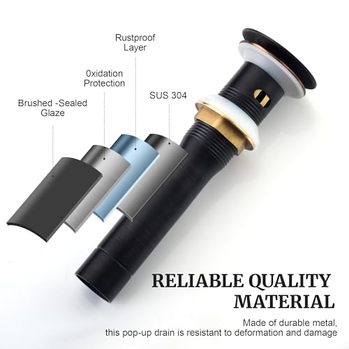 Pop up Sink Drain Stopper with Overflow Oil Rubbed Bronze for Bathroom Vessel Vanity Sink Art Basin，Big Cap Sink Drain with Overflow, Metal Pop-up Drain Strainer with Detachable Basket Stopper - color: Oil Rubbed Bronze, style: with overflow
