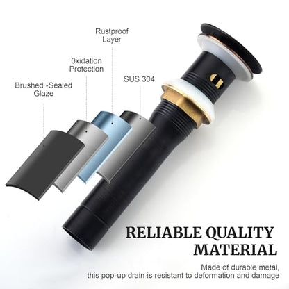 Pop up Sink Drain Stopper with Overflow Oil Rubbed Bronze for Bathroom Vessel Vanity Sink Art Basin，Big Cap Sink Drain with Overflow, Metal Pop-up Drain Strainer with Detachable Basket Stopper - color: Oil Rubbed Bronze, style: with overflow
