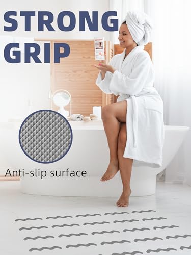 Secopad 24PCS Anti-Slip Shower Stickers with Scraper, 0.8"*8", Grey | Patented, Non Slip, Easy to Use and Clean,Strong Adhesive & No Residue, For Bath Tub, Shower Floor, Stairs, Safe PEVA Decals - color: Gray