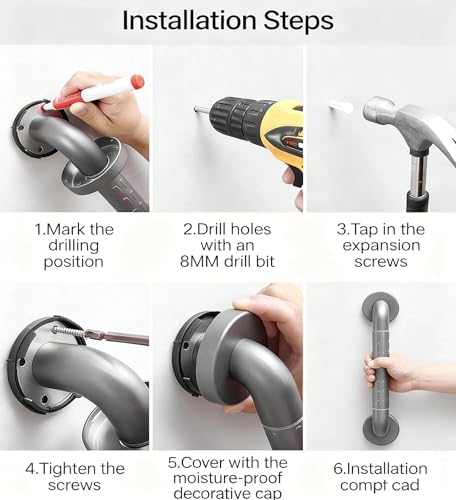 Shower Grab Bar Stainless Steel Anti-Slip Glow-in-the-Dark for Seniors | Two sizes 16/24 inch optional,330lbs load bearing,warm grip,scratch resistant,wall mounted with full install kits