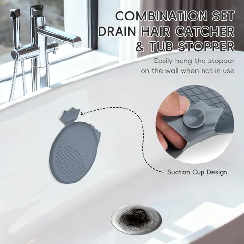 Shower Hair Drain Catcher & Bathtub Drain Stopper Set, 4.4" | Reversible Flip Clean, Anti-Clog Mesh, Fast Drainage, Anti-Slip Base, Rust-Proof, for Bathtub & Shower Drains, Patented - color: Gray Silver