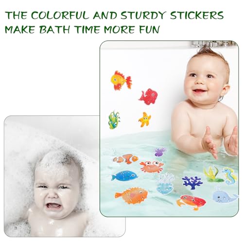 Bathtub Non-Slip Stickers for Shower - 20 PCS Large Anti-Slip Cute Sea Creature Stickers with Scraper for Kids Bath Tub and Slippery Shower Floor, Perfect Bathroom Decor