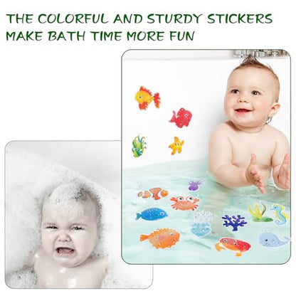 Bathtub Non-Slip Stickers for Shower - 20 PCS Large Anti-Slip Cute Sea Creature Stickers with Scraper for Kids Bath Tub and Slippery Shower Floor, Perfect Bathroom Decor