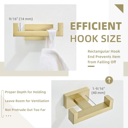 Angle Simple Double Towel Hook Brushed Gold, Bathroom Robe Holder for Wall | SUS304 Stainless Steel, Heavy Duty Dual Coat Hook, Hand Towel Hanger Screw Wall Mount - color: Brushed Gold, size: 1 Pack