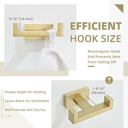 Angle Simple Double Towel Hook Brushed Gold, Bathroom Robe Holder for Wall | SUS304 Stainless Steel, Heavy Duty Dual Coat Hook, Hand Towel Hanger Screw Wall Mount - color: Brushed Gold, size: 1 Pack