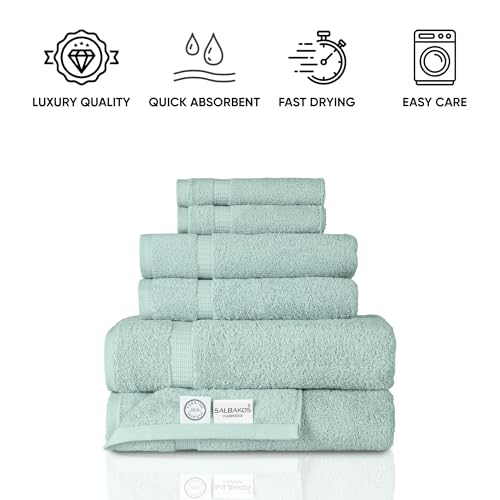 SALBAKOS 100% Turkish Cotton Bathroom Towel Set of 6-Piece, Seafoam Green | 630 Gsm Thick Super Soft Highly Absorbent 2 Bath + 2 Hand + 2 Washcloth Towels Sets, Giftable, Hotel Quality, Made in Turkey - color: Seafoam Green, size: 6 Piece Towel Set