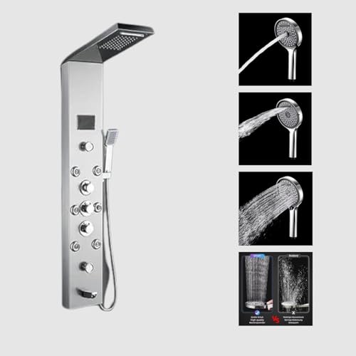 8 in 1 Shower Panel Tower System Stainless Steel 304 Thermostatic System with LED Rainfall, Hot & Cold Water Adjustable, Hand Shower, Body Mist Spray (Chrome Finish)