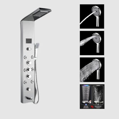 8 in 1 Shower Panel Tower System Stainless Steel 304 Thermostatic System with LED Rainfall, Hot & Cold Water Adjustable, Hand Shower, Body Mist Spray (Chrome Finish)