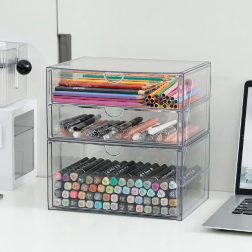 Clear Desk Drawer Organizer, 2 Pack, 3 Drawers - size: 3 Drawers