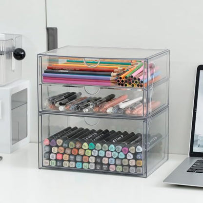 Clear Desk Drawer Organizer, 2 Pack, 3 Drawers - size: 3 Drawers