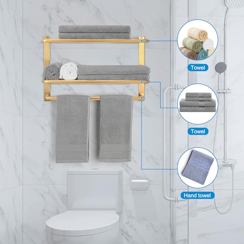 3-Tier Bathroom Towel Rack, SUS 304 Wall Mount, Brushed Gold - color: Brushed Gold, size: 23 Inch 3 Tier