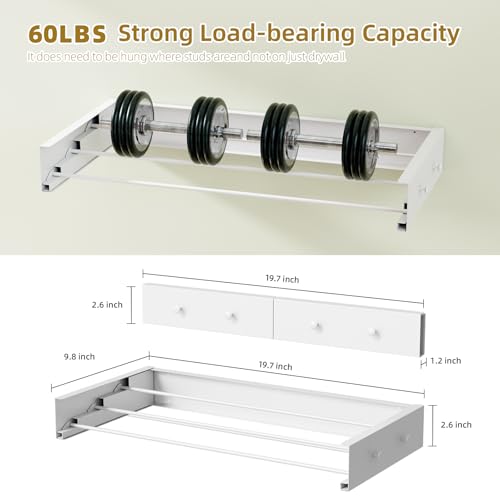 Wall Mounted Drying Rack for Laundry 19.8'', Folding Drying Rack Clothing Wall Mount with 3 Rods and 4 Hooks, Space Saving for Indoor Outdoor Bathroom Balcony (White, 19.8'') - size: 19.8''【4 Hooks】