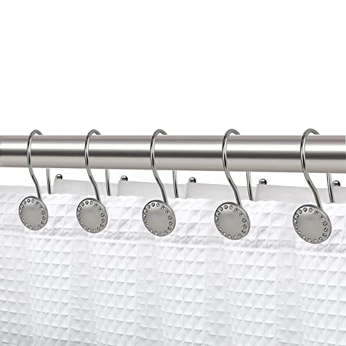 Utopia Alley Shower Hooks - Double Shower Curtain Rings for Bathroom - Rust Proof Shower Curtain Hooks for Shower Curtain, Liner - Shower Curtain Rings with Crystal Design - Set of 12, Brushed Nickel - color: Brushed Nickel