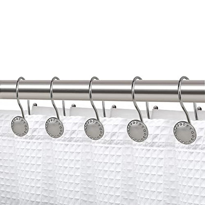 Utopia Alley Shower Hooks - Double Shower Curtain Rings for Bathroom - Rust Proof Shower Curtain Hooks for Shower Curtain, Liner - Shower Curtain Rings with Crystal Design - Set of 12, Brushed Nickel - color: Brushed Nickel