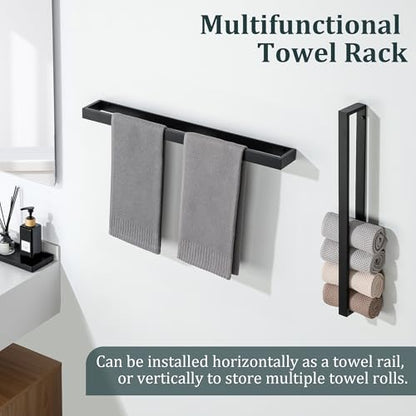 Sayayo Matte Black Towel Racks for Bathroom, 24 Inch Towel Bar Wall Mount | SUS304 Stainless Steel Bath Towel Holder, Square Towel Rod (22.8 Inch Hanging Length) - color: Black, size: 24 Inch（Screw Fixing Only）