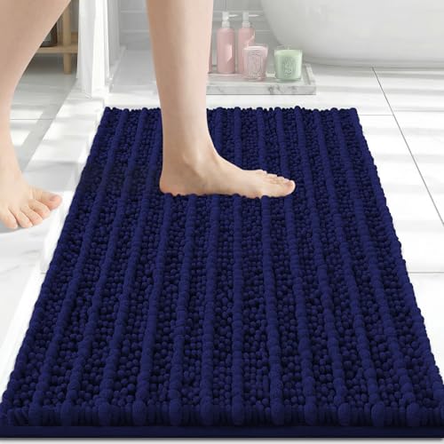 Arotive Bathroom Rugs Mat 30x17, Soft Absorbent Chenille Shaggy Bath Mat | Navy, Machine Wash Dry, Bath Rugs for Bathroom Floor, Tub and Shower, Home Decor Accessories - color: Navy, size: 30" X 17"