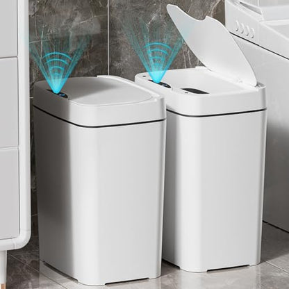 Vanpopubs 2 Pack 2.7 Gal Bathroom Trash Can with Lid, Automatic Trash Can Small Smart Garbage Can Touchless, Slim Motion Sensor Waterproof Plastic Trash Bins for Bedroom Office Kitchen Toilet - color: White