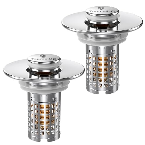 Bathroom Sink Drain Strainer(New-2pcs), Pop-up Sink Drain Strainer with Removable Stainless Steel Strainer Basket Hair Catcher, Bathroom Sink Strainer for Bathroom Sink Stopper Replacement - color: New-2pcs