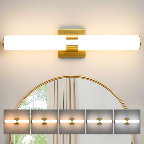 AIJIASI Bathroom Vanity Light Fixtures Over Mirror - 22.8 Inch Gold Bathroom Light Fixtures with Acrylic Shade 18W Dimmable 5CCT LED Vanity Light Modern Bathroom Sconces - color: Gold, size: 22.8 INCH