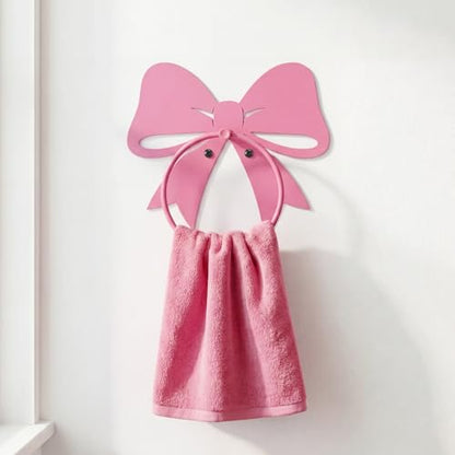 Pelopy Pink Bow Towel Holder for Bathroom Coquette Metal Towel Ring Hanger Wall Mounted Pink Bow Bathroom Decor Heavy Duty for Women Girls Kitchen Home Decor Gift - style: Pink Bow