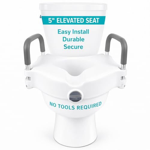 Vive Raised Toilet Seat - 5" Portable, Elevated Toilet Seat Riser | Extender - Elongated and Standard Fit Commode Lifter - Bathroom Safety Extender Assists Disabled, Elderly, Seniors - style: Universal Size w/ Handles
