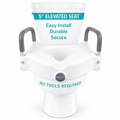 Vive Raised Toilet Seat - 5" Portable, Elevated Toilet Seat Riser | Extender - Elongated and Standard Fit Commode Lifter - Bathroom Safety Extender Assists Disabled, Elderly, Seniors - style: Universal Size w/ Handles