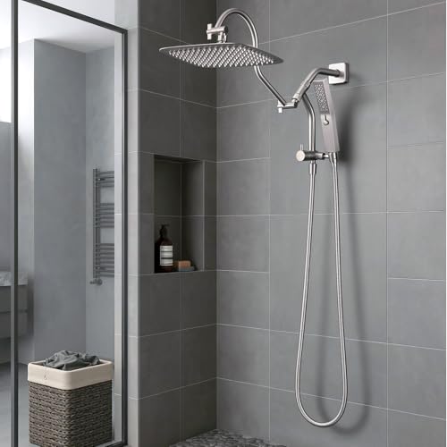 G-Promise Metal Shower Diverter with Low Handheld Holder (Brushed Nickel) | 6 Inch Downward-Extend Bracket for All Heights, 4 Spray Modes with Pause Mode, Anti-Leak, Easy Install, Universal Replacement - color: Brushed Nickel, size: Lower 6 Inch