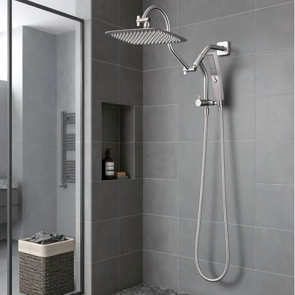 G-Promise Metal Shower Diverter with Low Handheld Holder (Brushed Nickel) | 6 Inch Downward-Extend Bracket for All Heights, 4 Spray Modes with Pause Mode, Anti-Leak, Easy Install, Universal Replacement - color: Brushed Nickel, size: Lower 6 Inch