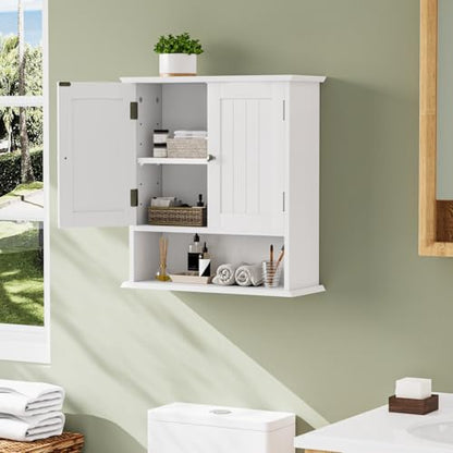 Smuxee White Bathroom Cabinet Wall Mounted, Small Bathroom Medicine Cabinet with 2 Door Adjustable Shelves, Bathroom Wall Cabinet Over Toilet for Laundry Room Kitchen - color: White Small