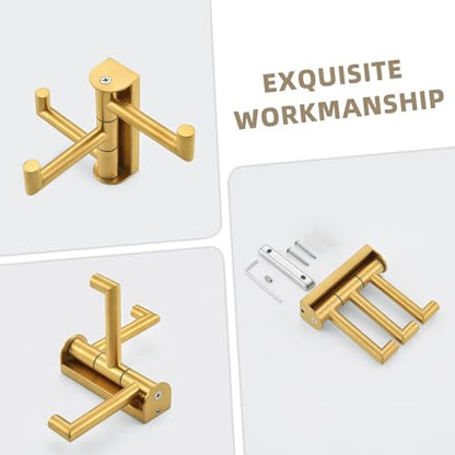 Suyar Brushed Gold Towel Hook, Bathroom Coat Robe Holder with 3 Swivel Arms | SUS304 Stainless Steel, Wall Mounted - color: Brushed Gold, size: 1 Pack