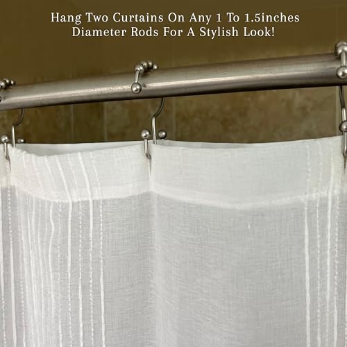 2lbDepot Double Sided Shower Curtain Hooks, Decorative Brushed Nickel Shower Curtain Hooks Rust Proof, Premium Stainless Steel Metal Hooks, Easy Glide Rollers, Set of 12 Curtain Rod Rings - color: Brushed Nickel