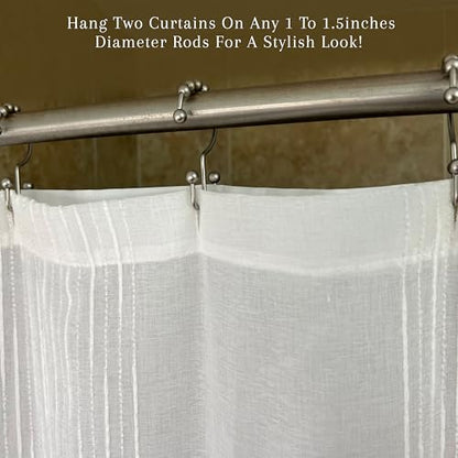 2lbDepot Double Sided Shower Curtain Hooks, Decorative Brushed Nickel Shower Curtain Hooks Rust Proof, Premium Stainless Steel Metal Hooks, Easy Glide Rollers, Set of 12 Curtain Rod Rings - color: Brushed Nickel