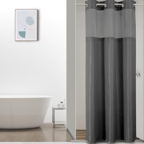 Colorful Star No Hook Waffle Shower Curtain with Snap in Fabric, Waterproof Shower Curtains with See Through Top Window, Small Stall Bathroom Curtain and Liner Set, 36'' x 75'', Charcoal Grey - color: Charcoal Grey, size: 36"W x 75"L (Pack of 1)