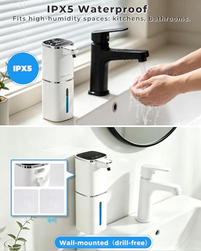 2 Pack Automatic Liquid Soap Dispenser, USB Rechargeable | , 13.5oz/400mL, 9-Adjustable Liquid Levels, IPX5 Waterproof, Touchless & Wall/Tabletop Use for Kitchen Bathroom, White - color: White Liquid
