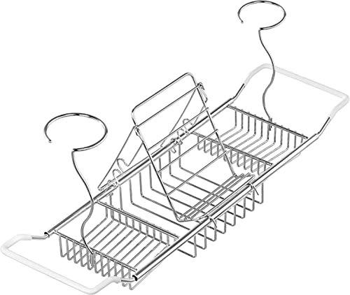 Bathtub Tray Caddy,Expandable Bathtub Shower Caddy,Adjustable Organizer Tray for Bathroom,Luxury Bath Caddy Tub Table, Bathtub Accessories & Bathroom Gadgets 304 Stainless Steel Holder (Silver1)