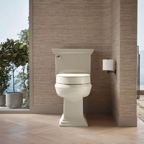 KOHLER 25875-96 Hyten 3" Height, Elevated Soft Close Elongated Toilet Seat, Contoured Seat with Grip-Tight Bumpers, Quick-Attach Hardware, No Slam Toilet Seat, Biscuit - color: Biscuit, size: Elongated