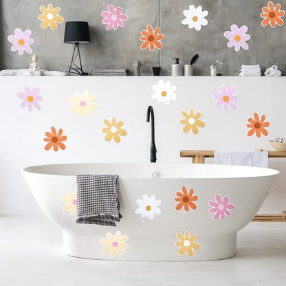 72 Pcs Flower Non Slip Bathtub Sticker,Safety Shower Treads Adhesive Appliques with Scraper Adhesive Star Flower Cute Bathtub Decals Bath Tread for Bathroom and Other Slippery Surfaces(Colorful)