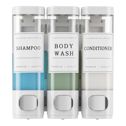 Shampoo and Conditioner Dispenser, Shower Soap Dispenser Wall Mounted, Shampoo Dispenser for Shower Wall No Drill, Bathroom Body Wash Dispenser 3 * 350ml White 3 Chamber - size: 3