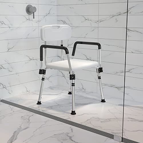 Flash Furniture Bath Shower Chair with Quick Release Back/Arms, White | Adjustable Height, Tool-Free Assembly, Non-Slip Feet, 300 LB Capacity - color: White