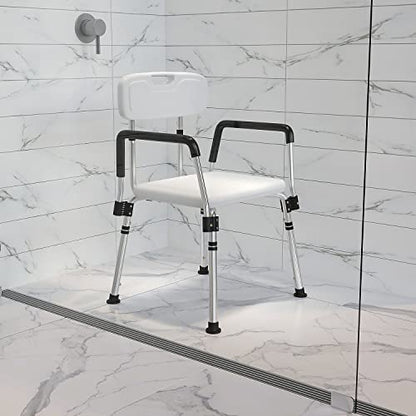 Flash Furniture Bath Shower Chair with Quick Release Back/Arms, White | Adjustable Height, Tool-Free Assembly, Non-Slip Feet, 300 LB Capacity - color: White