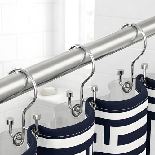 Bathway 12-Pack Double Shower Curtain Hooks, Rust-Resistant Metal Shower Curtain Rings with High-Low Design to Separate Liner & Curtain, Smooth Glide, Chrome - color: Chrome