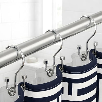 Bathway 12-Pack Double Shower Curtain Hooks, Rust-Resistant Metal Shower Curtain Rings with High-Low Design to Separate Liner & Curtain, Smooth Glide, Chrome - color: Chrome